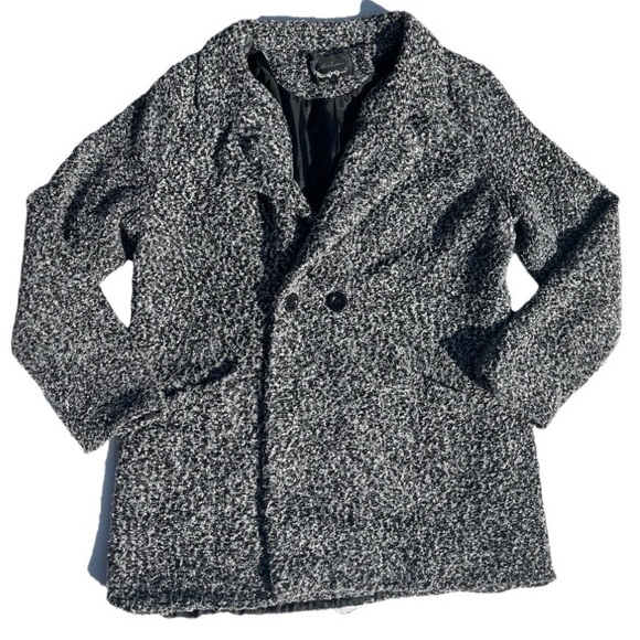 Ambiance size 3XL black and white tweeted collared button up long pea coat - Picture 1 of 7